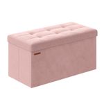 SONGMICS Storage Ottoman, Foldable Velvet Storage Bench, Footrest Stool, 15 x 43.3 x 15 Inches, Jelly Pink ULSF277R01