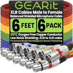 GearIT XLR to XLR Microphone Cable (10 Feet, 6 Pack) XLR Male to Female Mic Cable 3-Pin Balanced Shielded XLR Cable for Mic Mixer, Recording Studio, Podcast - Multi Colored, 10Ft, 6 Pack