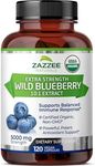 Zazzee USDA Organic Wild Blueberry 10:1 Extract, 5000 mg Strength, 120 Vegan Capsules, 4 Month Supply, Concentrated and Standardized 10X Whole Fruit Extract, 100% Vegetarian, All-Natural and Non-GMO