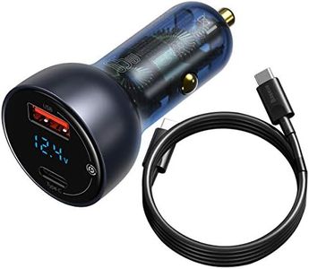 Baseus Fast Charging 65 W Dual Port Usb-A Car Charger Supports Pps, Pd3.0, Qc3.0, Scp, Fc Adapter Plug For Cellular Phones, Tablets, Laptops With 100W Type-C To Type-C Data Cable (Black, 5A/20V)