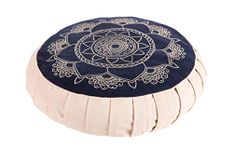 KANYOGA Buckwheat Hulls Filled Multipurpose Yoga & Meditation Zafu Cushion Removable Outer Cotton Cover (38 D x13 H Cm, Pack Of 1), Beige & Blue