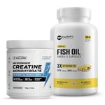 Wellcore Creatine Monohydrate (100gm, 33 Servings)+YouWeFit Omega-3 Fish Oil (60 Capsules, 1250mg Triple Strength Fish Oil)