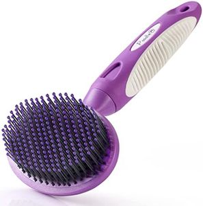 Round Bristle Pet Brush for Dogs and Cats - Soft Dog Brush for Grooming Short or Long Hair - Gentle Tool for Sensitive Skin Removes Dander, Dirt, and Detangles - Purple