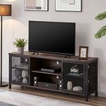 FATORRI Industrial Entertainment Center for TVs up to 55 60 65 Inch, Rustic Wood TV Stand, Large TV Console and TV Cabinet for Living Room (60 Inch Wide, Walnut Brown)