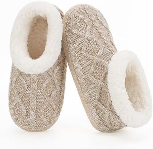 cosyone1997 Cable Knit House Slippers for Women Indoor, Sherpa Fleece Lined Soft Loafer Shoes, Winter Warm Fluffy Bedroom Fuzzy Socks Non-slip Grippers, Cozy Gifts Unique, Knit Beige, 7-8