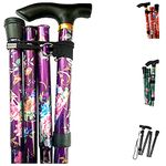 PLASTIFIC Walking Stick, Easy Adjustable Height Folding Extendable Walking Cane, Lightweight Flexible and Durable Walking Aid Mobility Aid Collapsible Walking Stick (A-Purple Floral)