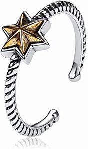 925 Sterling Silver Knuckle Rings Jewish Star of David Vintage Twisted Rope Band Adjustable Open Rings