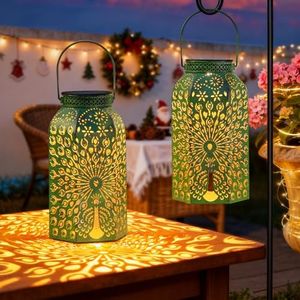Homeimpro Solar Outdoor Lanterns Waterproof Peacock Gardening Gifts for Mom, Big Solar Garden Yard Art, Outside, Patio, Birthday Mothers' Day Gifts Grandma Wife (2Pack, Antique Green)