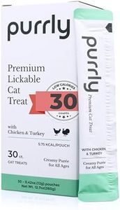 Purrly Interactive Lickable Cat Treats Low Calorie Human-Grade Chicken Breast & Turkey with L-Lysine & Astaxanthin for Immunity (30 Count) Non-Seafood Hydrating BPA-Free for All Ages Low-Phosphorus