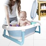 BABYHOP Foldable Baby Bath Tub with Support Cushion & Water Temperature Display for 0-3 Year Kid, Infant (Blue)