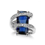 Aienid Silver Plated Wedding Rings Set for Her Personalized Simple Ring Blue Emerald Shape Rhinestone Rings for Women Size:6