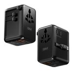 GM G+ 70W Travelease Pro International Universal Travel Adapter with 75mm Retractable Cable | Multi Plug Adapter with Type A & C USB Port | GaN Fast Charging for Iphone 16 Pro,15,14,13 & Laptop -Black