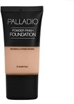 Palladio Powder Finish Liquid Foundation, Natural Matte Appearance, Reduces Fine Lines, Covers Large Pores, Hides Imperfections, All Day Wear, Sheer to Medium Coverage, In the Buff