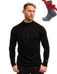 Merino.tech Merino Wool Base Layer Mens Set - Heavyweight, Midweight, Lite Merino Wool Thermal Underwear For Men Top, Bottom, . 250 Black, Small