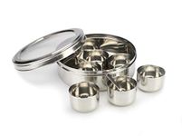 Authentic Indian Spice Tin Stainless Steel Masala Dabba With Transparent See Through Lid Curry Cooking Spice Tiffin Tin Box Kitchen Masala Container 7 Compartments Storage Box Set (17cm)