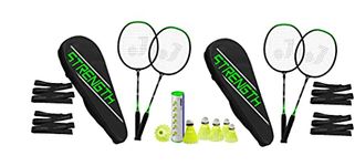 Jaspo Voyager Plus GX-01 Series High Tempered Steel Shaft Racket Badminton Set of 2 with 6 Nylon Shuttlecocks + 4 Grip for Beginner to Intermediate for Training Practice (Green)