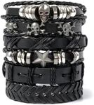Evrblock Skull Bracelet - 6 Pcs Black Leather Bracelets for Men & Women, Emo, Grunge, Punk Accessories – Adjustable Size (7" to 11"), Durable Leather, Comfortable Fit, Stylish & Unisex