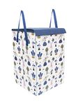 PrettyKrafts 75L Non Woven Mushroom Printed Square Foldable Large Laundry Bag/Basket With Lid & Handle, Freestanding Cloth Storage Organizer for Bedroom, Dorm (36x36x53cm, White, Set of 1)