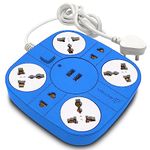 Axmon Extension Board with USB Port [FIRE Resistant] [6 Socket 2 USB Ports] 10 Amp Heavy Duty Extension Cord for Home Office with [1.8 Meter Power Cord] - Blue