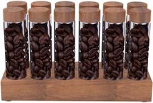 12Pcs Coffee Bean Storage Tubes, Single Dose Coffee Bean Cellars, Sealed Coffee Bean Container with Wooden Stand, Portable Coffee Bean Storage Jar for Countertop,Coffee Bean Storage Stand with Lids