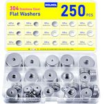 HOLMOL Washers 250 PCS, Flat Penny Washers, Stainless Steel Washers for Screws, 15 Sizes Washers for Bolts M3 M4 M5 M6 M8 M10 M12, Metal Washers Assorted, Flat Washers for Screws & Bolts