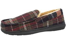 Jo & Joe Mens Check Faux Fur Lined Moccasin Full Slippers Brown 7