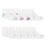 Fruit of the Loom Girls' Everyday No Show Socks (10 Pack), Assorted White, Medium (10.5-4)