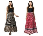 SHEENAZ Cotton Women Printed Long Wrap Skirt Combo of 2 Free Size Upto 44" Multicolour