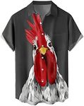 Kmdwqf Men's Gongfu Rooster Chest Pocket Printed Short Sleeve Button Down Summer Casual Shirt Pom Pom Tops for Men Mens Casual Crew Neck Blouses Birthday Gifts for Men Club Clearance Store