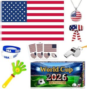 2026 World Cup Fan Accessories Kit 7PCS, Soccer Support Gear Set for Enthusiasts, Flag, Necklace, Wristband, Headband, Clapper, Whistle & Decals, for Watch Party & Stadium Events (United States)