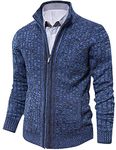 Mens Knitted Cardigan Full Front Zipper Sweater with 2 Side Pockets Blue Black Medium