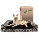 Furhaven Memory Foam Dog Bed for Large Dogs w/Removable Bolsters & Washable Cover, for Dogs Up to 125 lbs - Plush & Southwest Kilim Woven Decor Sofa - Black Medallion, Jumbo Plus/XXL