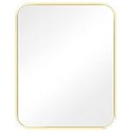 Navaris Rectangular Wall Mirror - 40 x 50 cm (16 x 20 in) Wall-Mounted Mirror with Gold Metal Frame - For Living Room Bedroom Bathroom - Horizontal or Vertical