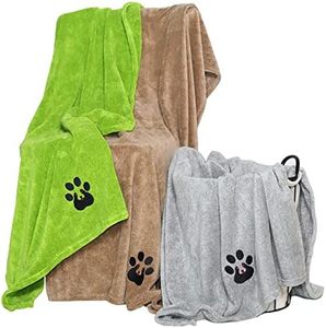 Dogvingpk Extra Large Dog Towels for Drying Dogs - Pack of 3 - Super Absorbent Soft Microfiber Pet Bath Grooming Towel for Dogs Cats and Other Pets (XL-55" * 36", Green and Brown and Gray)