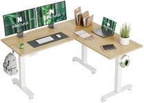 INNOVAR Bamboo Triple Motor L Shaped Standing Desk, 63 x 55 inch Corner Stand Up Desk, Adjustable Height Home Office Desk, White Frame/Nature Top
