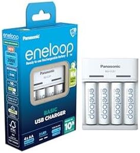 eneloop Basic USB Charger, for 2-4 AA/AAA Rechargeable Batteries, 10h Charging Time, 6 Safety Features, 4 eneloop AA Batteries Included (2000 mAh), USB