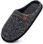 ONCAI Mens Black Knit Stripes Cozy Memory Foam Scuff Slippers Slip On Warm House Shoes Indoor/Outdoor with Best Arch Surpport Size 12