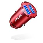 Car Charger, AINOPE Smallest 4.8A All Metal Car Charger Adapter Fast Charge USB Car Charger Flush Fit Compatible with iPhone 13/12/11 pro/XR/x/7/6s, iPad Air 2/Mini 3, Samsung Note 9/S10/S9/S8-Red