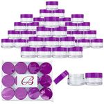 Beauticom 20 gram/20ml Empty Clear Small Round Travel Container Jar Pots with Lids for Make Up Powder, Eyeshadow Pigments, Lotion, Creams, Lip Balm, Lip Gloss, Samples (48 Pieces, Purple)