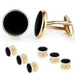 Rovtop Mens Cufflinks and Studs, Tuxedo Shirt Cufflinks and Studs Set for Men, Brass Cuff Links for Wedding/Banquet/Ceremony/Business（Gold & Black）