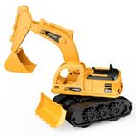 GizmoVine Excavator Toy, Digger, 2 in 1 Friction Model Trucks with Bulldozer, Strong and Flexible Parts, Construction Toys for 2 3 4 5 Year Olds, Kids Birthday