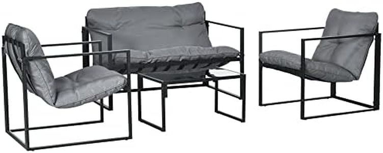 Outsunny Salon de Jardin Meuble de Jardin 4 pièces pour 4 Personnes avec canapé 2 Places, 2 fauteuils et 1 Table Basse 3 Coussins pour terrasse Jardin - Polyester Noir Gris Acier
