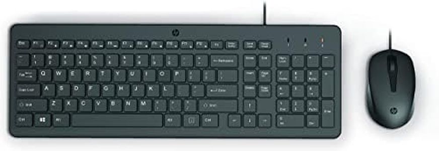 HP 150 Teclado y Ratón con Cable - (1600 PPP, Indicadores LED, Puerto USB-A, 12 Teclas de Atajos, Windows 10, Windows 11), Color Negro, Disposición del teclado en inglés