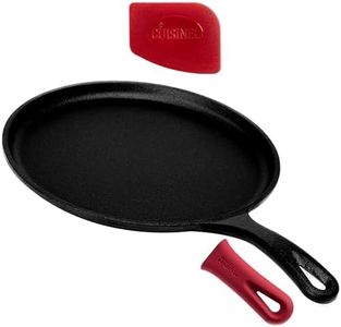 Cuisinel Cast Iron Round Griddle - 10.5" Crepe Maker Pan + Silicone Handle Cover - Pre-Seasoned Comal for Tortillas Flat Skillet - Dosa Tawa Roti Grill - Use: Oven, Stove, BBQ, Fire, Smoker, Induction