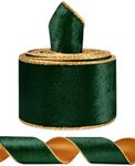 Green Wide Velvet Ribbon Wired for Christmas Tree, Garland, Wreath, 2.5 Inch 5 Yards