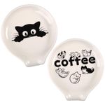 ORIGACH 2 Pcs Cat Coffee Ceramic Spoon Rest White Spoon Holder for Counter Coffee Porcelain Spoon Holders for Home Kitchen Countertop or Stove Top - Microwaves Oven Dishwasher Safe