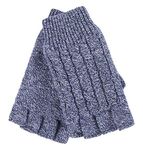 HEAT HOLDERS - Ladies Cable Knitted Winter Thermal Fingerless Gloves (One Size, Blue Marl)