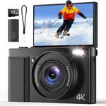 4K Digital Camera for Photography Vlogging: 64MP Cam for YouTube with 3" 180° Flip Screen - 16X Digital Zoom Point and Shoot Camara with 32GB Micro SD Card for Kids Teens Beginners