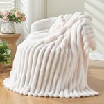 NEWCOSPLAY Super Soft Twin Blanket Ivory Premium Silky Flannel Fleece 3D Ribbed Jacquard Lightweight Bed Blanket All Season Use (Ivory Ribbed, Twin(60"x80"))