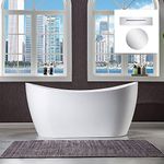 WOODBRIDGE 59" Acrylic Freestanding Bathtub Contemporary Soaking White Tub with Chrome Overflow and Drain,B0011-C